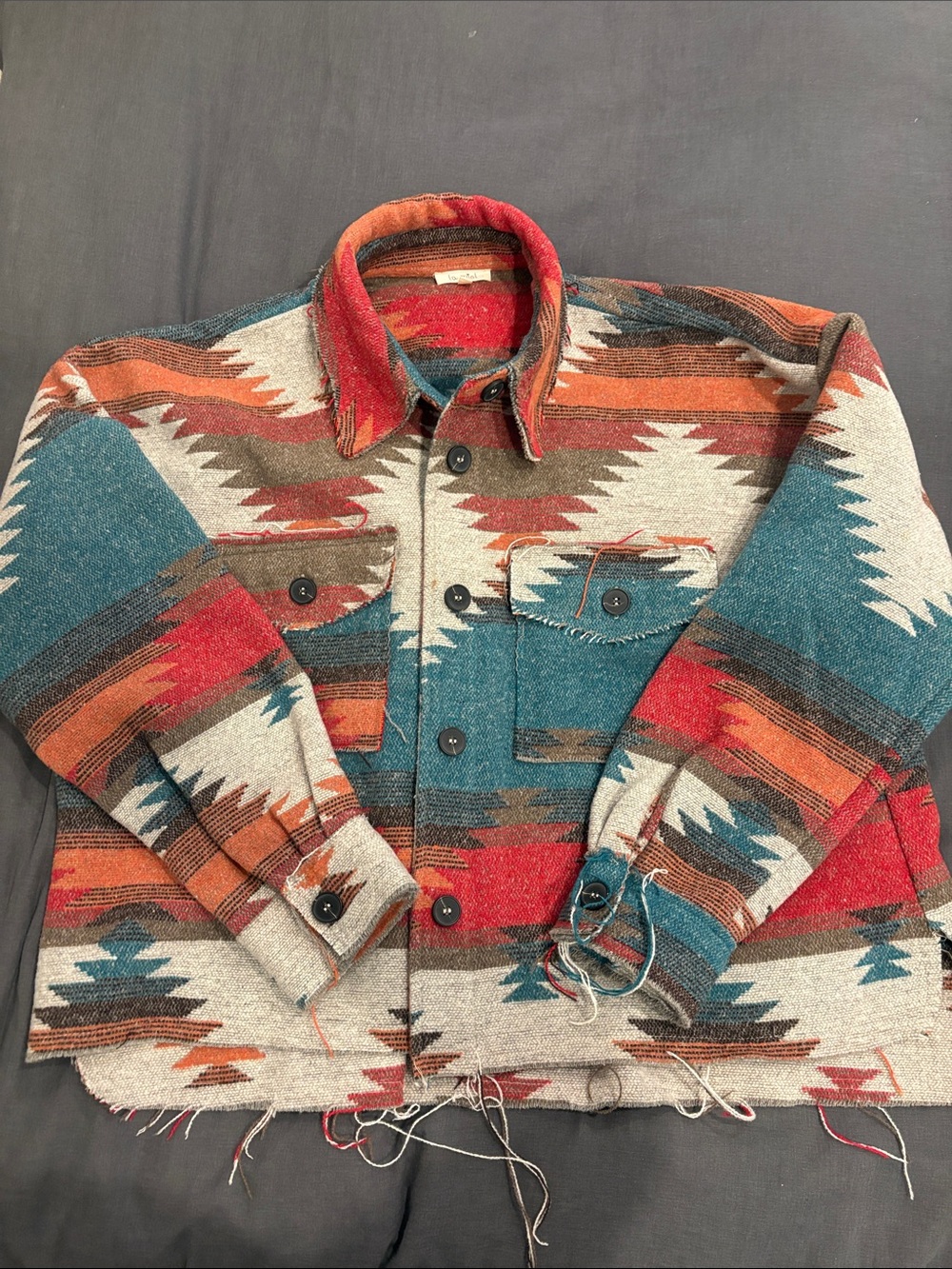 LA MIEL Red, Orange & Brown Woven Button-Up Jacket